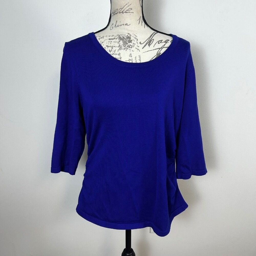 Kim Rogers Petite Sweater Womens PXL Blue Rayon Blend 3/4 Sleeve Pullover